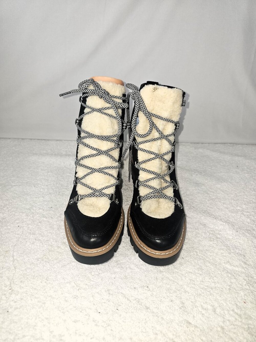 The Drop Caleb Black Shearling Lace-Up Hiking Boots - Size 6
